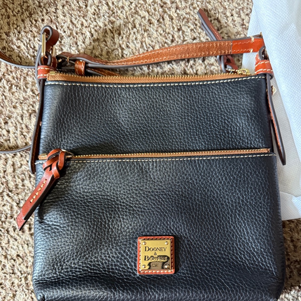 Dooney & Bourke Black and Brown Leather Crossbody with matching wallet